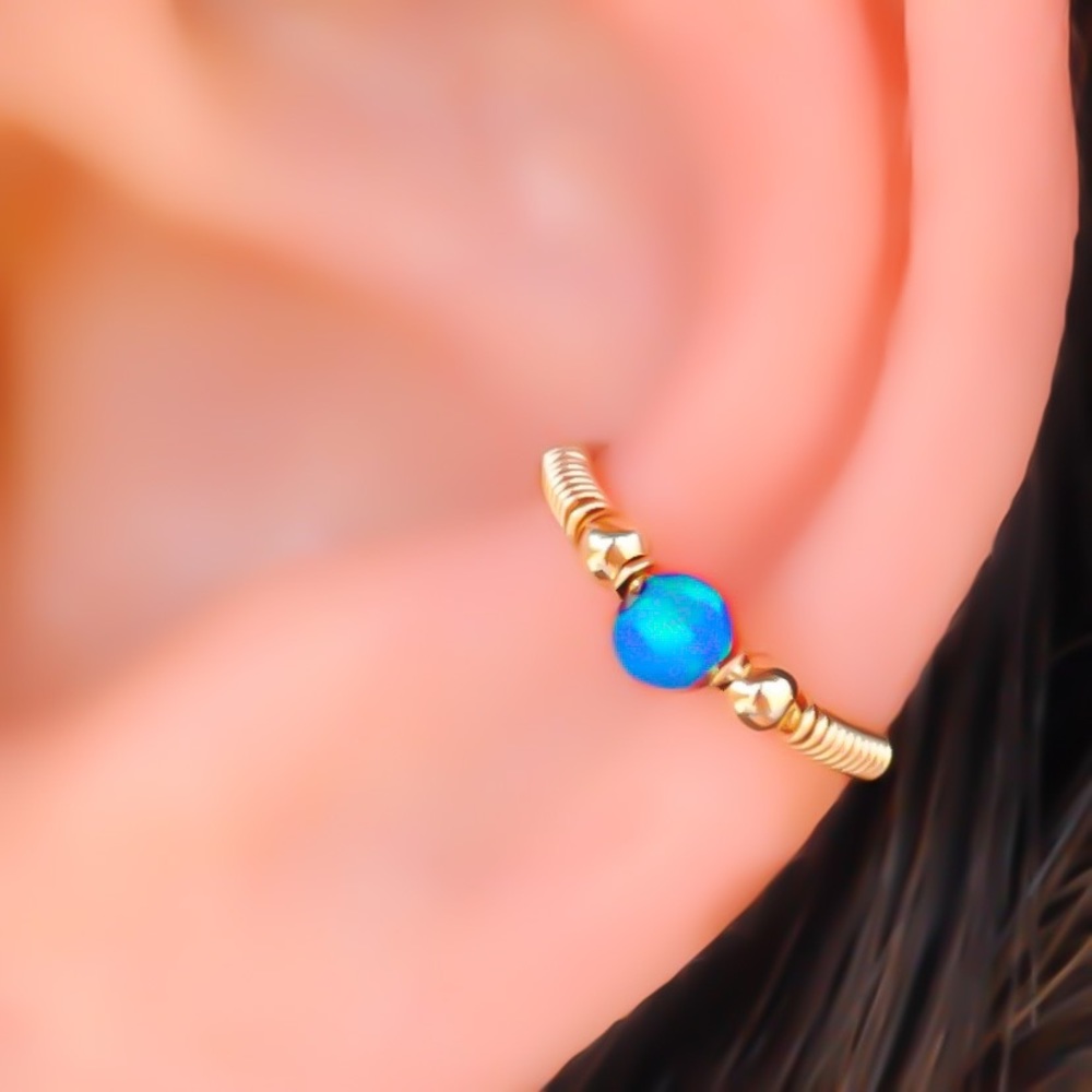 3 x blue fire opal conch cartilage hoop earring
